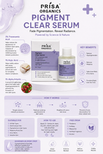 Load image into Gallery viewer, Prisa Organics Pigment Clear Serum 3% Tranexamic Acid 1% Kojic Acid 1% Alpha Arbutin Targets Pigmentation &amp; Dark Spots 30ml